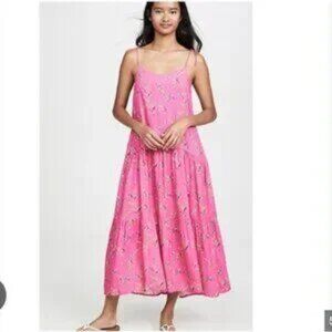 Women Kos Resort Pink Multicolor (Item-4) Shoulder Tie Strap Floral Midi Dress S